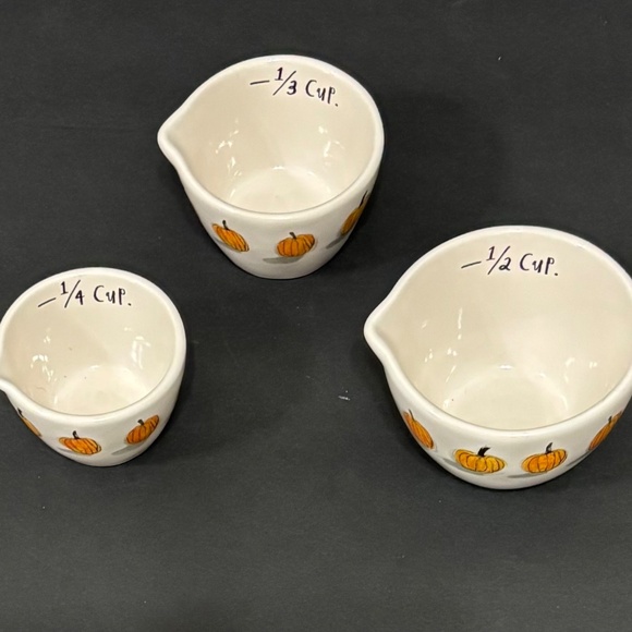 Rae Dunn Pumpkin Watercolor Measuring Cups Farmhouse Ceramic Orange Autumn White - Picture 2 of 4